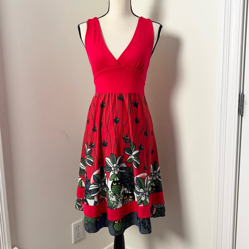 Kathmandu Imports Boho Floral Babydoll Sleeveless Sz Free Dress Festival Red NEW